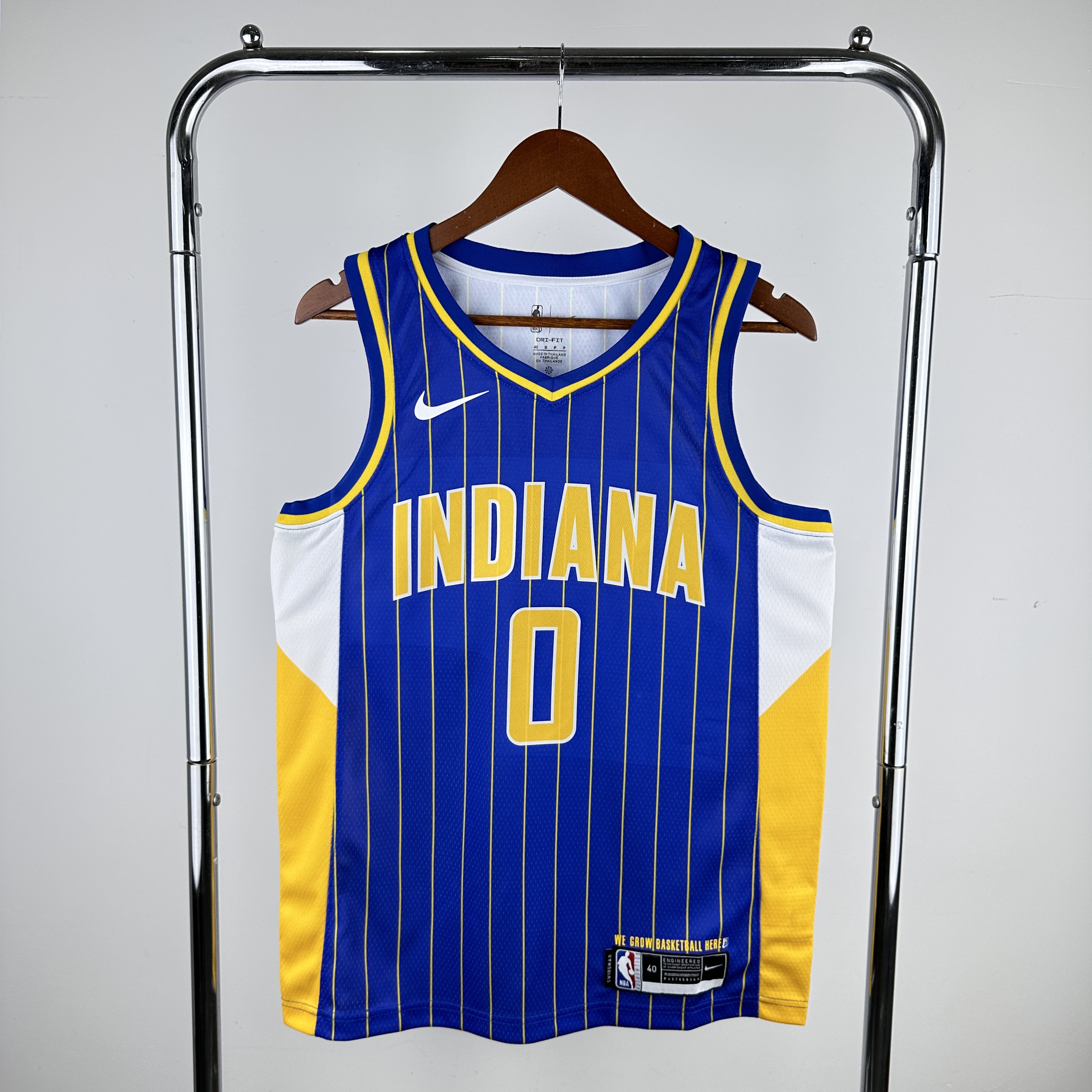 Men Indiana Pacers #0 Haliburton Blue stripe Nike City Edition 2024 NBA Jersey